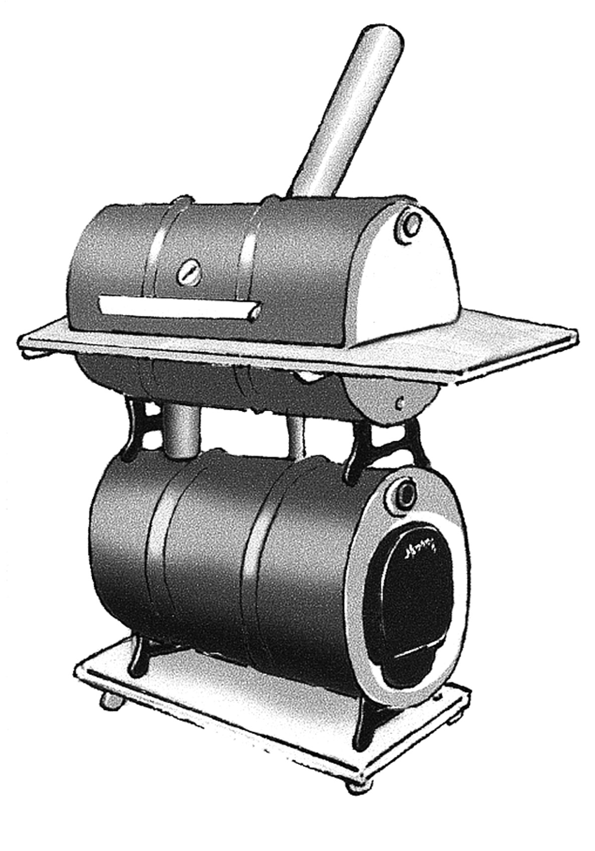 Figure 2-4:  A barrel smoker is the rustic version of commercial horizontal smokers.